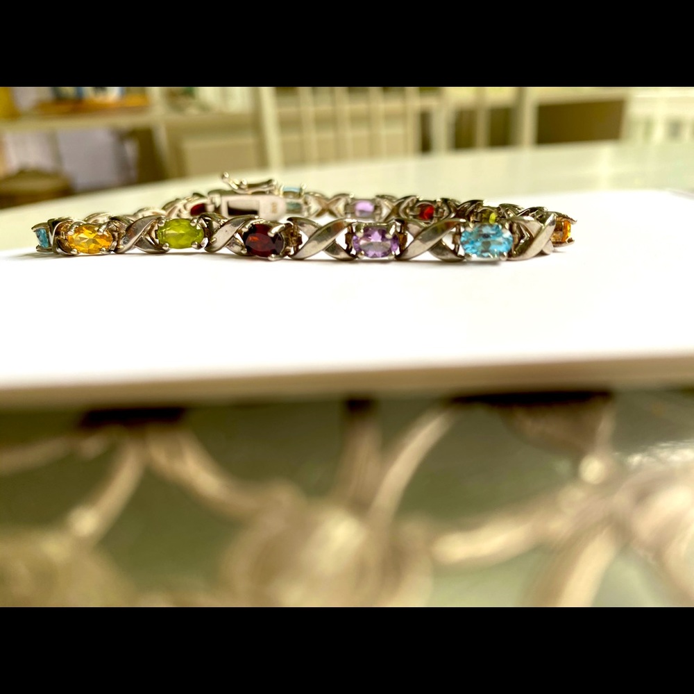 Sterling silver multi-gem stone bracelet 7” - Picture 10 of 13
